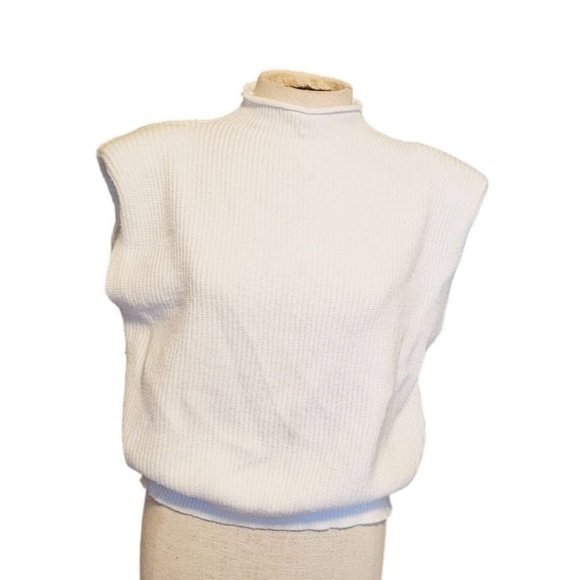 Beige by Tany knit mock neck size Small oversized padded shoulder white - Picture 1 of 8